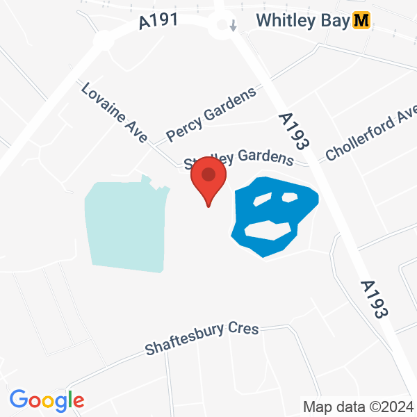 Location map of null at Broadway, Whitley Bay NE25 8PN. GPS coordinates: 55.036541,-1.447502