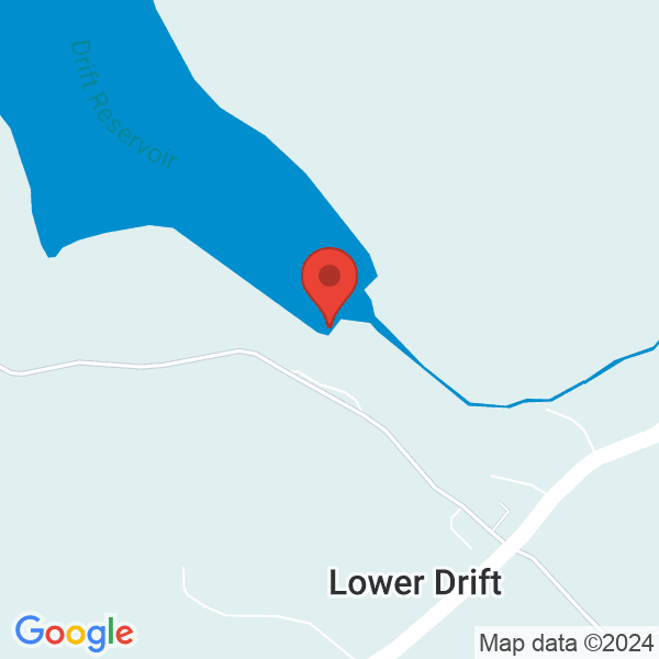 Location map of null at Drift Reservoir. GPS coordinates: 50.104271,-5.586023