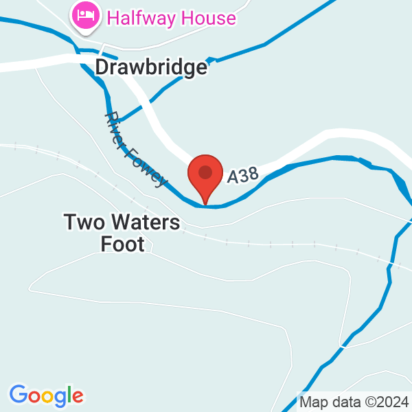 Location map of River Fowey at A38, Liskeard, PL14 6HT, Cornwall, United Kingdom. GPS coordinates: 50.455408,-4.590239