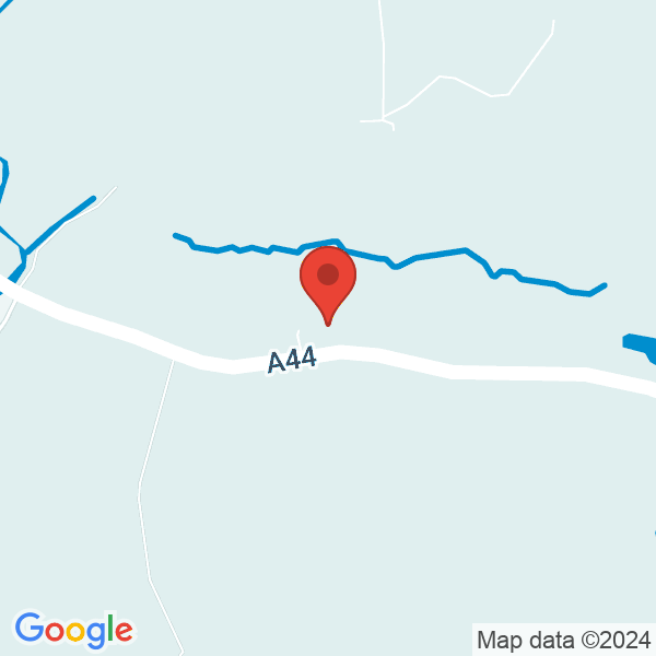 Location map of Rose Fern Lake at Next to Downs Lodge, A44 Bromyard. GPS coordinates: 52.18615,-2.494885